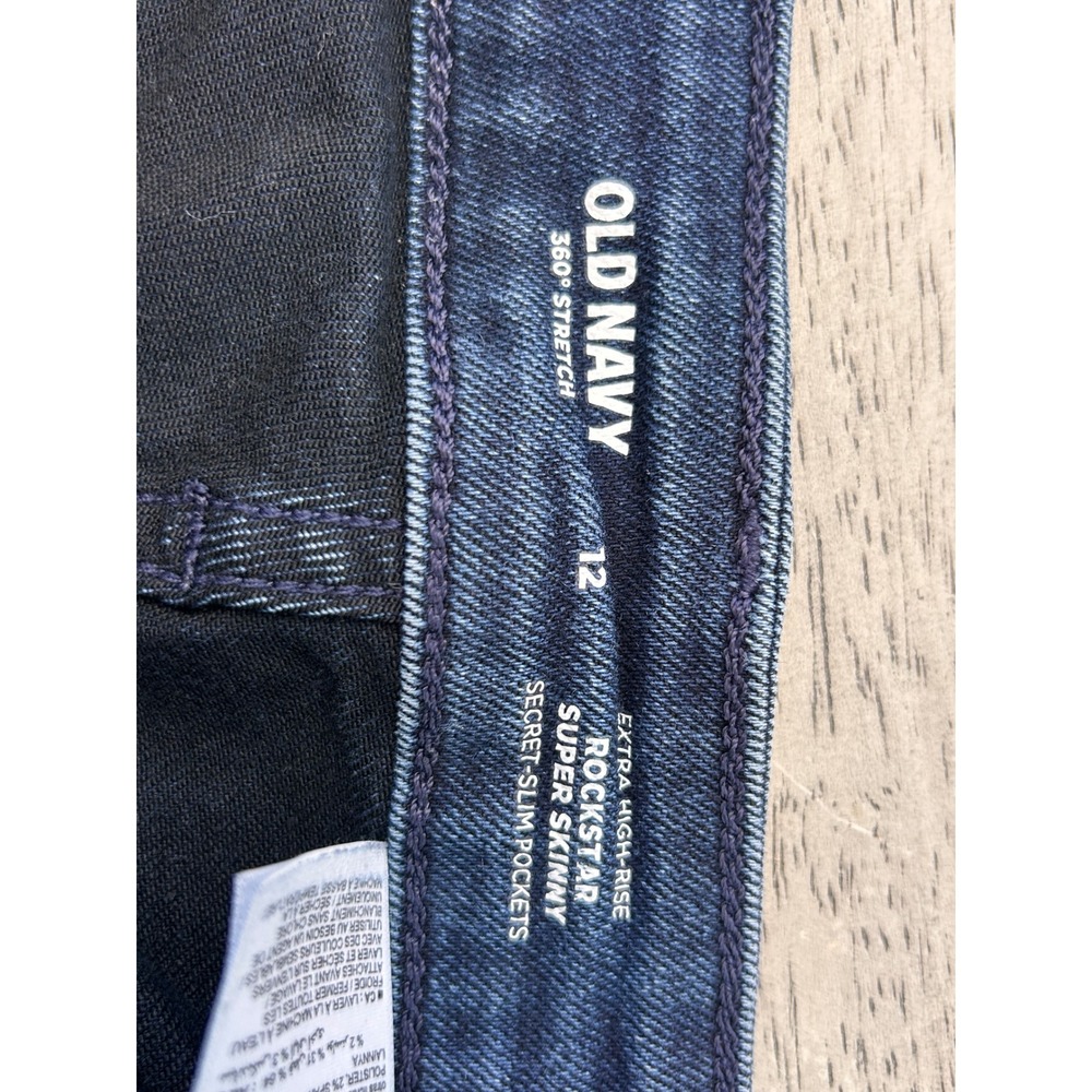 Old Navy Rockstar Super Skinny Jeans Extra High Rise Button Fly Dark Wash 12 - Picture 8 of 8